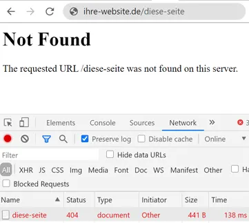 404 not found Fehler in Chrome