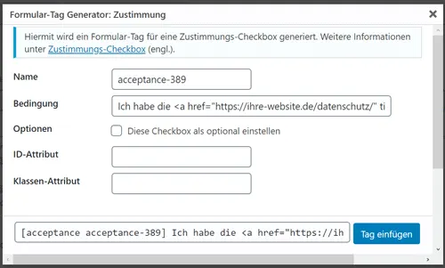 Hinzufügen einer Zustimmung-Checkbox in Contact Form 7