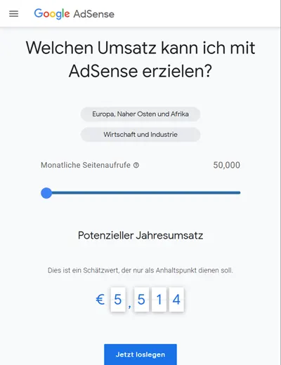 Mit Google AdSense Geld verdienen - Potentielle Umsätze laut Googlen