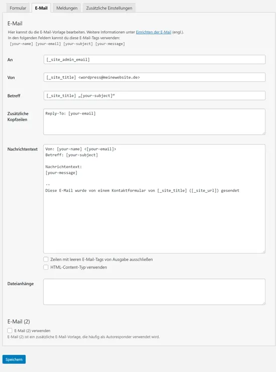 Contact Form 7 E-Mail Vorlage bearbeiten