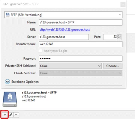 SFTP-Zugang in Cyberduck hinterlegen