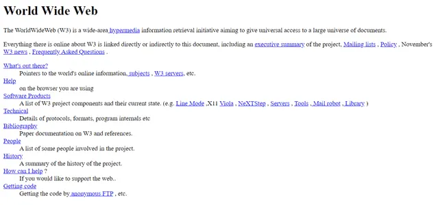 Erste Webseite von Tim Berners Lee