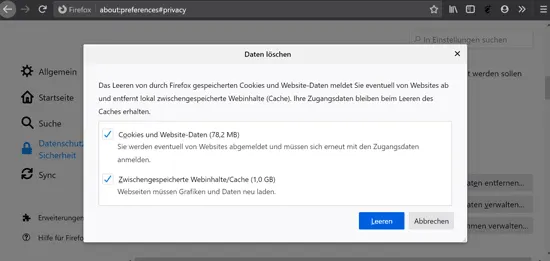 Mozilla Firefox: Cache löschen