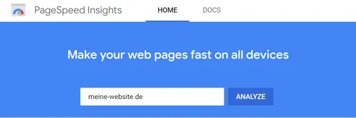PageSpeed Insights: Google Speedtest Startseite