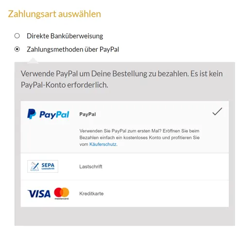 PayPal Plus Auswahl im Shop