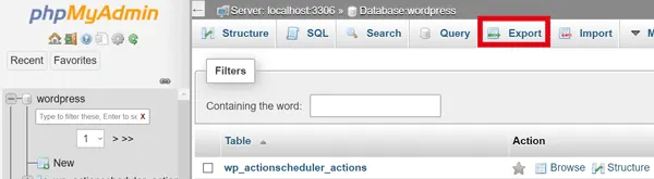 Datenbank exportieren in PHPMyAdmin