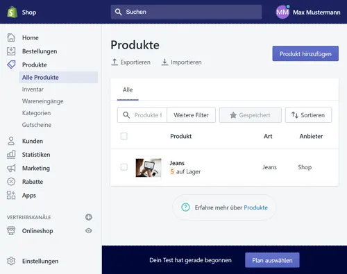 Produktverwaltung bei Shopify