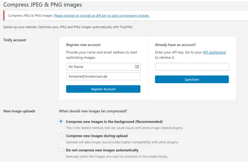 TinyPNG WordPress Plugin: Aktivierung