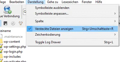 Versteckte Dateien im FTP-Client anzeigen