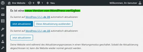 WordPress Aktualisierung verfügbar