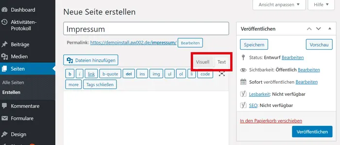 WordPress Impressum Seite erstellen