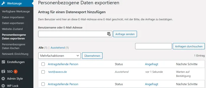 Personenebezogene Daten in WordPress exportieren