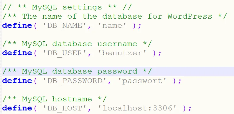 WP-config Einstellungen setzen