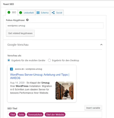 Yoast SEO: Beitrag optimieren