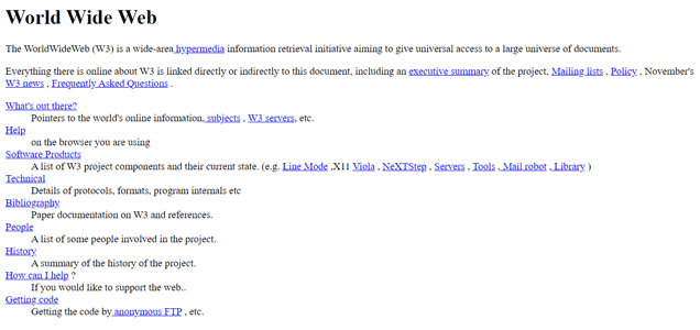 Erste Webseite von Tim Berners Lee