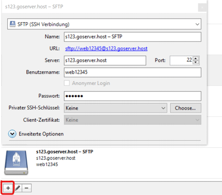 SFTP-Zugang in Cyberduck hinterlegen