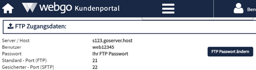webgo FTP Zugangsdaten finden